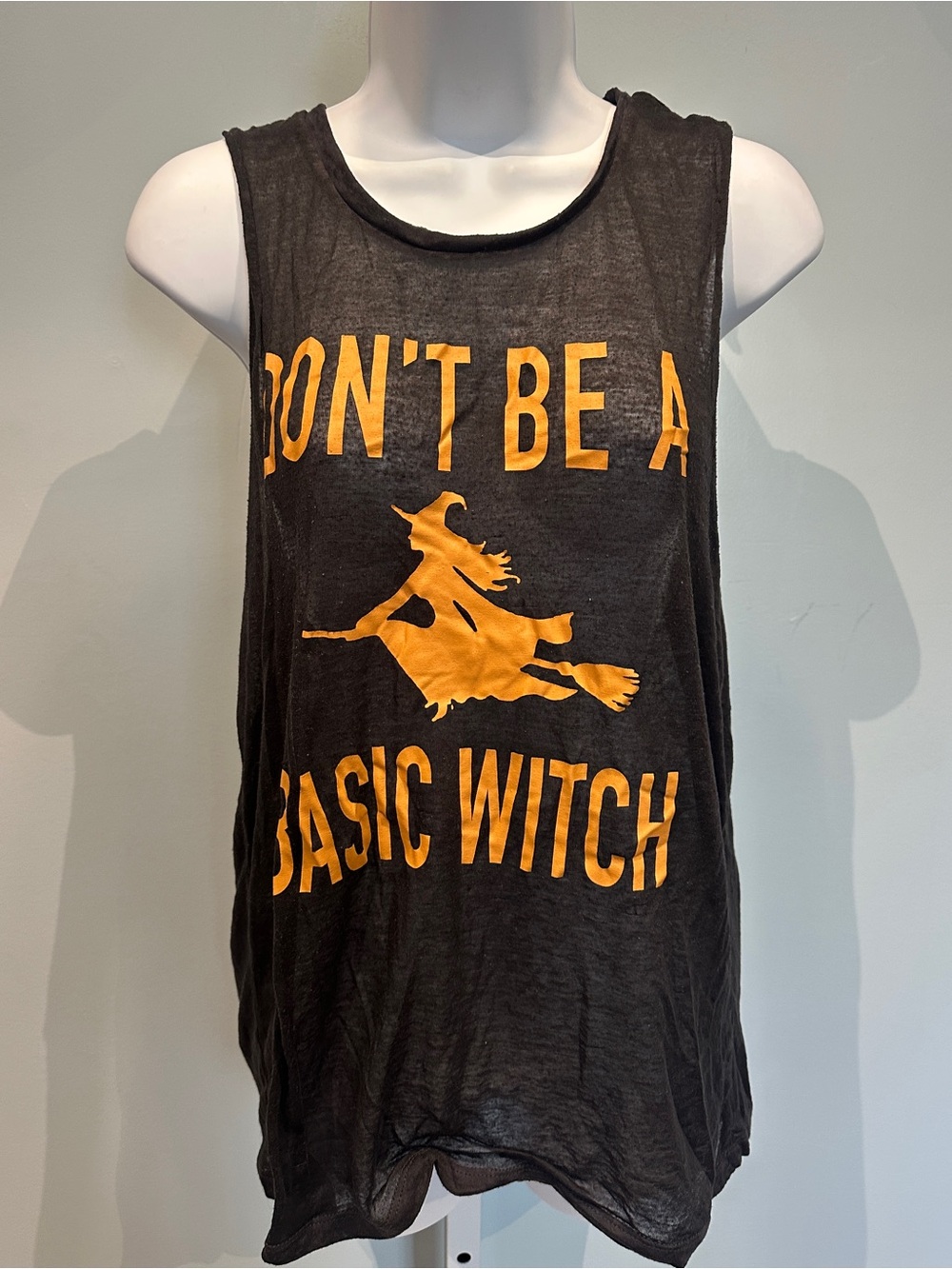 Don’t Be A Basic Witch Black and Orange Muscle Tank Top Medium